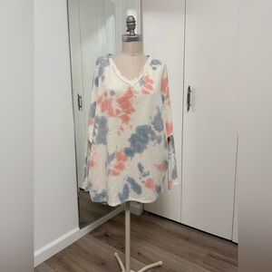 Hopely Women's Tie Dye Long Sleeve Tunic Top Size Large V-Neck New